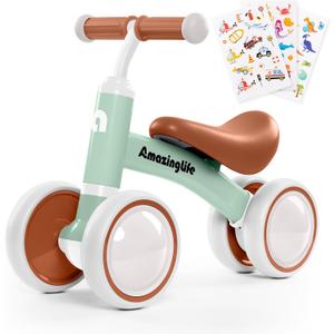 Balance Bike 1 Year Old, 10-24 Months Baby Balance Bike Toys, No Pedal Infant 4 Wheels Toddler Bike, Toddler Ride On Toys, Three Free Cartoon Stickers, First Birthday Gift for Boys Girls (Light Green)