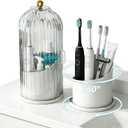 Bathroom Toothbrush Holder Organizer, 360 Rotating Toothbrush Storage Caddy with Dustproof Cover, Countertop Toothpaste Holder for Electric Toothbrushes, Makeup Brushes