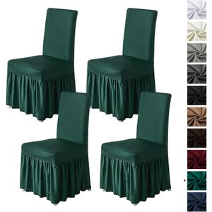 molasofa Chair Covers for Dining Room Set of 4 Stretch Chair Slipcovers with Skirt for Kitchen Seat Protectors Wedding Banquet Decor Kids Pets Spandex Fabric Washable (4pcs, Dark Green)