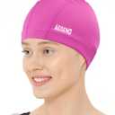 Aegend Fabric Swim Cap, Silicone Waterproof Layer - Breathable Cloth Swimming Cap, Keep Hair Dry with Hight Elasticity(Medium, 1 Pack-Pink)