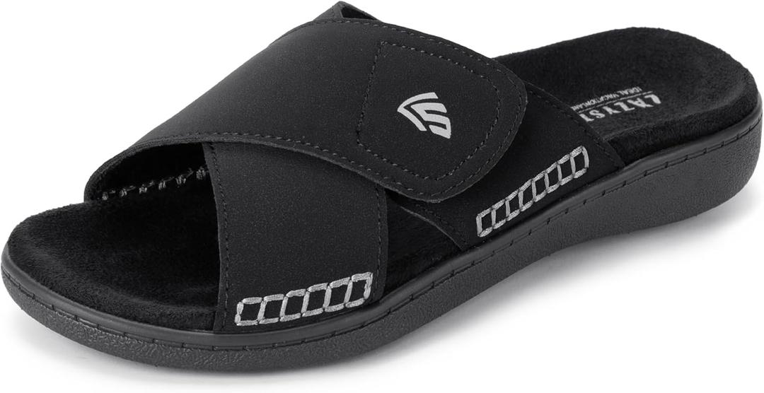LazyStep Women's Lightweight Adjustable Cross Sandals Slide Slippers with Orthotic Arch Support(2024, Size 8, Matte Black)