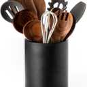 Nucookery Utensil Holder, 6.4" Ceramic Kitchen Utensil Holder with Countertop-Protection Cork Bottom, Farmhouse Kitchen Decor for Counter, Christmas Gift (Stone Black)