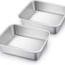 TeamFar Lasagna Pan Set of 2, Brownie Pan Deep Lasagna Pan Rectangle Cake Pan Stainless Steel for Baking Roasting, 10.78.33.2, Deep Dish & Heavy Duty, Dishwasher Safe & Stackable