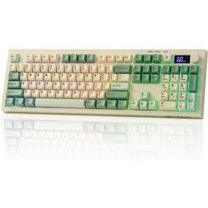 EPOMAKER Aula S102 PRO Membrane Gaming Keyboard with TFT Screen, Volume Knob & Number Pad, BT/2.4G/USB, RGB Backlit, Creamy Silicone Structure, Silent Keyboard for PC Game/Office (Yellow)