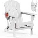 MUCHENGHY Folding Adirondack Chairs, Patio Chairs, Lawn Chairs, Outdoor Chairs, Adirondack Chair Plastic, Fire Pit Chairs, Weather Resistant with Cup Holder for Deck, Backyard, Garden(White)