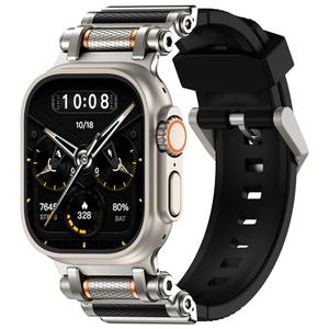 TAURI Silicone for Apple Watch Bands Ultra 3/2/1 49mm [Liquid Silicone Strap + Stainless Steel Metal Connector] Sport Band for iWatch 49mm Adjustable Band Men Women, Black
