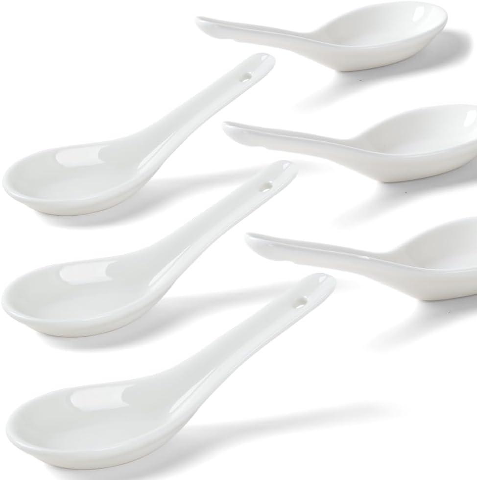 Soup Spoons Set of 6, Asian Ceramic Soup Spoons 5.3" Ramen Spoons Proper for Corelle Pho Miso Wonton Ramen Dumpling Macaron Dishwasher & Oven Safe Soup Spoons Set of 6, Asian Ceramic Soup Spoons 5.3" Ramen Spoons Proper for Corelle Pho Miso Wonton Ramen Dumpling Macaron Dishwasher & Oven Safe