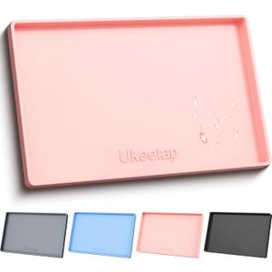 Extra Thick Silicone Mat Waterproof with Raised Edge 19 x 12, BPA Free Non-Slip Dog & Cat Food Mat, Feeding Mat for Food and Water Bowls, Spill Proof Mat to Protect Floors, Pink