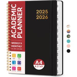 Academic Planner 2025-2026 For Women & Men, Monthly and Weekly Calendar Planner, Jul 2025 - Jun 2026, A4 (8.5" x 11"), Teacher Student Planning Book with Tabs, Ideal for Office School Supplies - Black