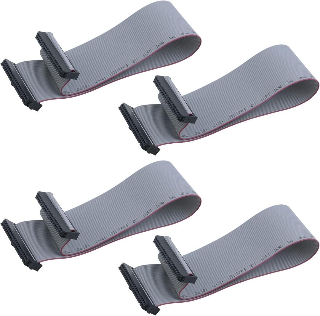 Antrader 4 Pieces 2.54 mm Pitch 40 Pin F/F IDC Flat Ribbon Cable Connector Dual Row Data Cable 30cm (Grey)