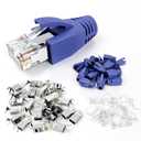 VCE 30-Pack RJ45 Connectors CAT7/CAT6A, Non-Pass-Thru Shielded Modular Plugs for Thick Cable, 3-Prong Gold Plated Ethernet Ends with Strain Relief Boots - Blue