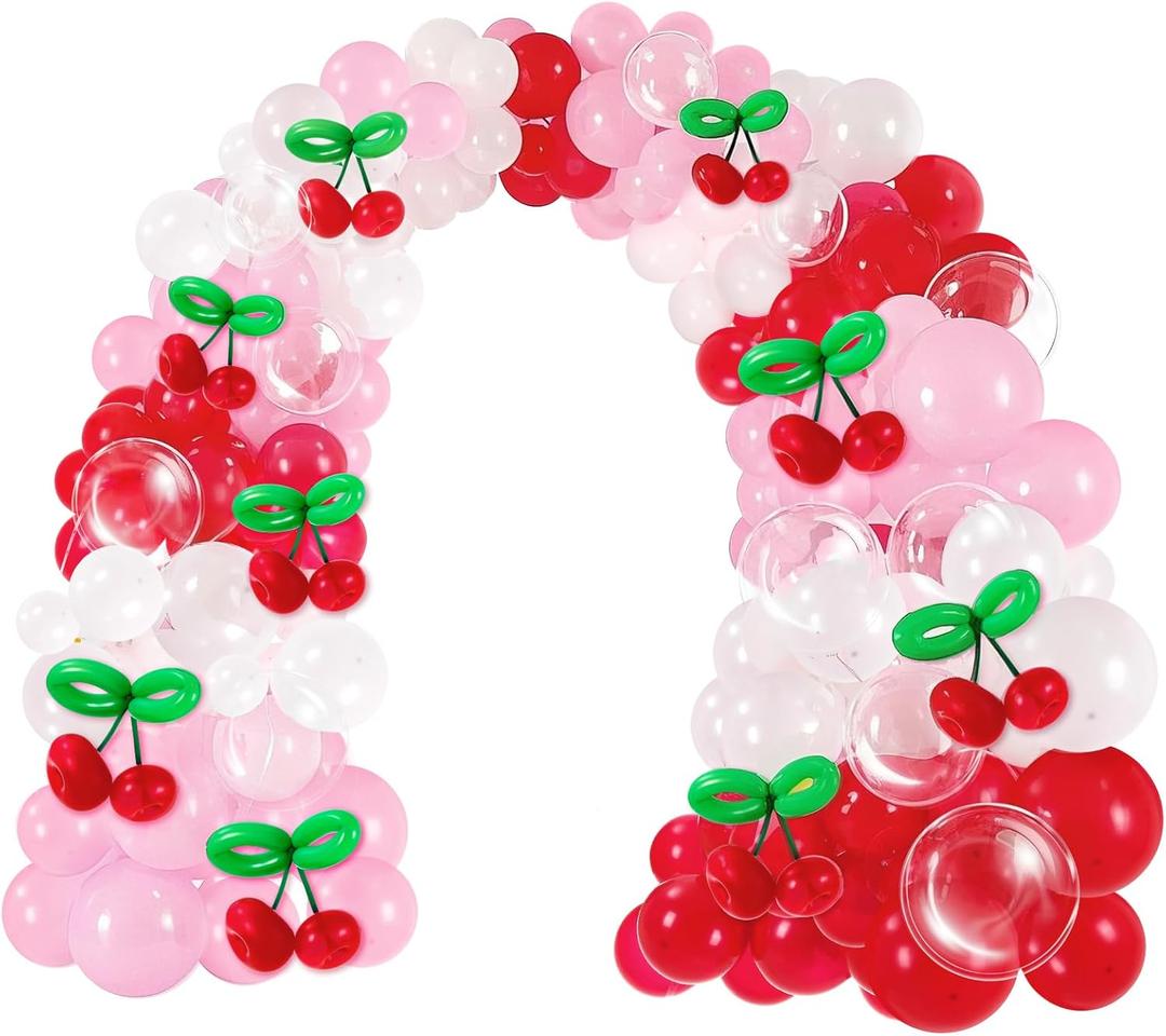 133 Pcs Cherry Themed Party Decorations Cherry Theme Balloon Arch Garland Kit for Women Bachelorette Wedding Birthday Coquette Baby Shower Summer Party Supplies