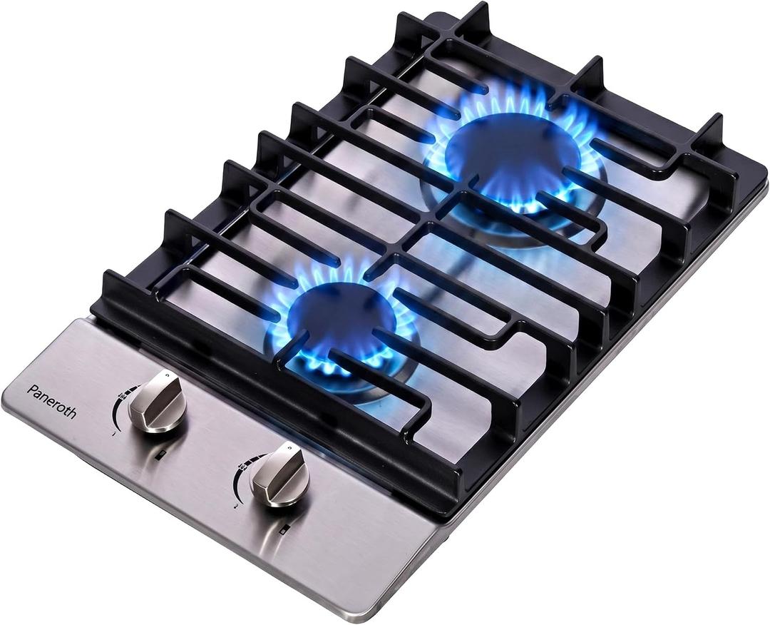 12 Inch Gas Cooktop, 2 Burners Built-in Stainless Steel Stove Top, Max 12000BTU Propane/Natural Gas Convertible Dual Fuel Cooktop for Apartments, Rvs, Outdoor