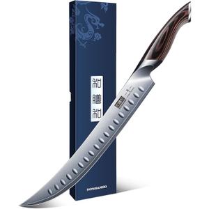 HOSHANHO Carving Slicing Knife, 10 Inch Japanese High Carbon Steel Brisket Knife with Ergonomic Pakkawood Handle, Razor Sharp Curved Butcher Breaking Knives for Meat Cutting