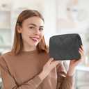 Makeup Bag, Wide-open Cosmetic Bag, Toiletry Bag for Women, Travel Essentials Organizer, Compact Lightweight for Daily Use (Black)