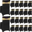 Chumia 40 Pcs Chair Covers and Sashes, Spandex Stretch Chair Slipcovers with Shiny Bowknot for Wedding Party Banquet Anniversary Events Dining Decor (Black, Gold)