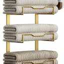 Hanging Towel Racks for Bathroom No Drill - 6-Tier Over The Door Bath Towel Storage Organizer for Small Bathrooms - Tiered Back of Door Towel Holder Hanger for Rolled Towels RV Camper Gold
