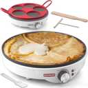 Crepe Maker Electric, Crepe Pan 12 Inch with 5 X 4 Silicone Molds, Pancake Maker Machine for Pancakes & Tortilla & Fried Eggs, Batter Spreader & Spatula Included, White