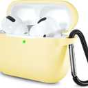 Lerobo Compatible with AirPod Pro 2 Case,Shockproof Silicone Protective Case Skin Cover for Airpods Pro Charging Case with Carabiner Front LED Visible,Cream Yellow