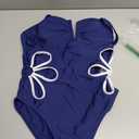 seamoly One Piece Swimsuit Women Slimming Floral Cut Out Color Block Bathing Suit Ruched Cheeky 1 Piece Swimwear (Blue, M)