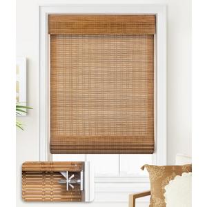 LazBlinds No Tools No Drill Cordless Bamboo Roman Shades, Light Filtering Window Treatment, Roll Up Bamboo Blinds for Window 34'' W x 64'' H, Ceylon Light Russet