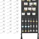 Pegboard Display Metal Pegboard Panels Rolling Pegboard Display 23.62" X 68.5" Pegboard Organizer with 30 Hooks for Garage Office Craft Room Retail Stores Vendors Selling Accessories, Black