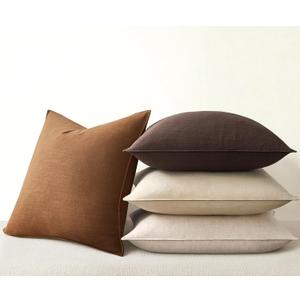 Decorative Throw Pillow Covers Neutral Brown Linen Flange Fall Farmhouse Throw Pillows for Couch Pack of 4 Rustic Cushion Covers for Couch LivingRoom Bed and Balcony Home Decor 20x20 Inch