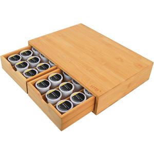 HTB K Cup Holder Compatible with K Cups,Coffee Pod Holder Holds Up 30 Cups,K Cup Organizer Storage Drawer (2. Bamboo- Heavier: Kcup etc.)