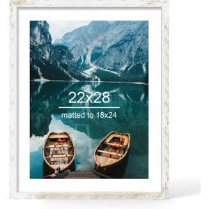 Hongkee 22x28 Picture Frame, Distressed White Wood Style, Wall Mounting | Display Posters 18 x 24 with Mat or 22 x 28 without Mat, 1 Pack for Photos, Artwork; Fits Home, Office & Gallery Wall Decor