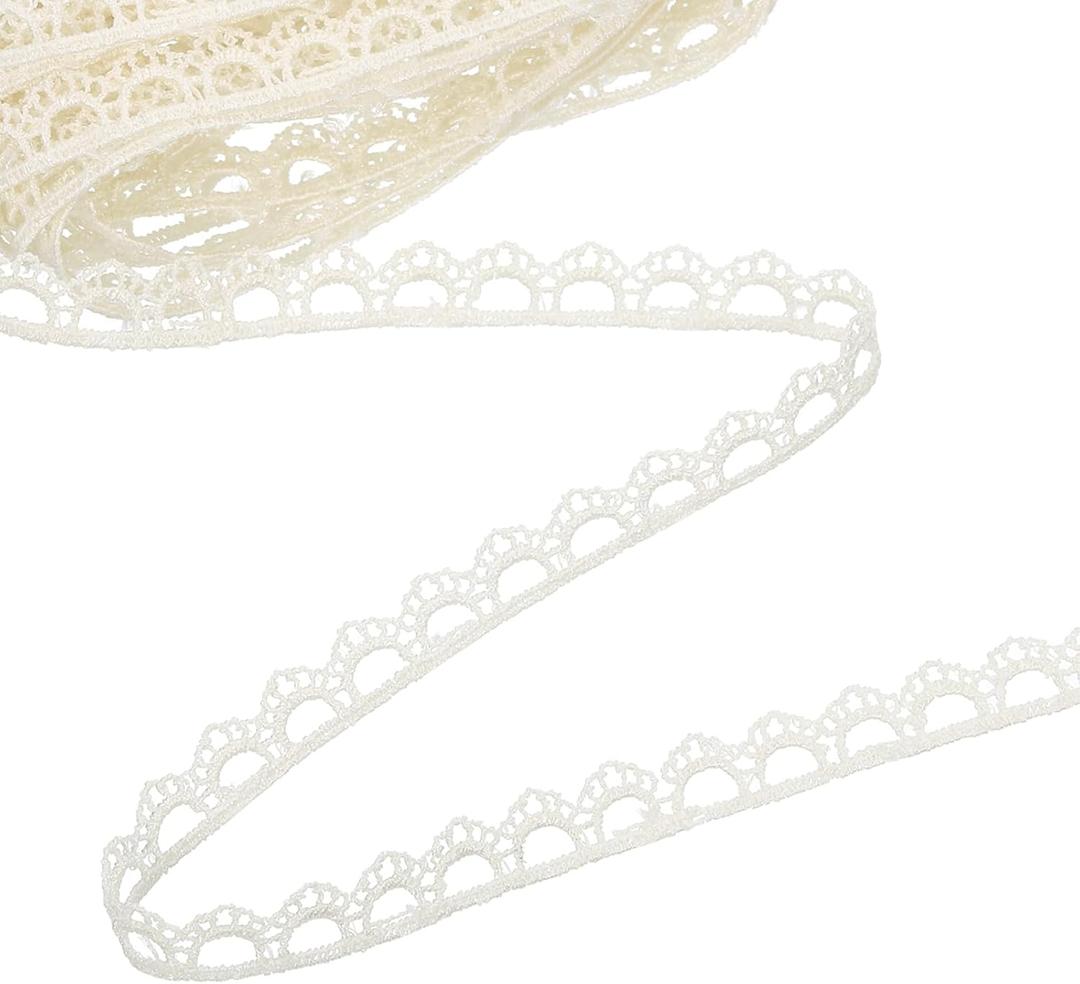 uxcell Beige Flower Lace Trim Ribbon, 0.35" x 5 Yards Polyester Embroidered Crochet Lace Trim Fabric for Sewing, Wedding Decorations, Headbands, DIY Crafts Making