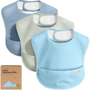 KeaBabies 3-Pack Waterproof Baby Bibs for Eating - Lightweight Toddler Feeding Bibs with Large Food Catcher, Mess Proof, Food-Grade Baby Eating Essentials, Easy to Put On & Clean (Ocean)