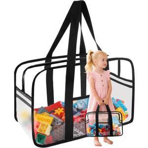 Clear Toy Storage Bag with Zipper,Large Widen Reusable Clear PVC Board Game Storage, Organizing Bags for Home Travel with Handles,for Building Blocks, Puzzle, Book, Board Game(1, XX-Large)