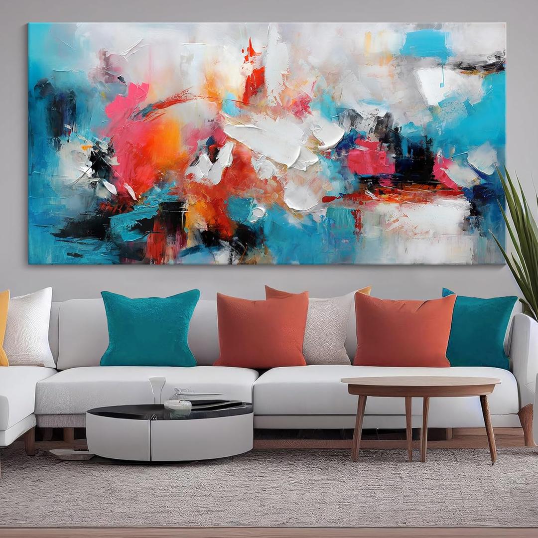 Mofutinpo Abstract Wall Art Canvas Hand-Painted Art in Blue and Pink Office Wall Decor Wall Art for Living Room Paintings for Wall Decorations Modern Wall Decor for Bedrooms, and dining Room 2448in