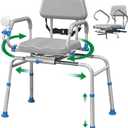 FSA/HSA Eligible Sliding Shower Chair Tub Transfer Bench for Bathtub with Swivel Seat, Padded Shower Bench with Pivoting Arms, Height Adjustable Shower Seat, 350 lbs, Gray, Standard
