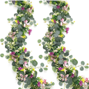 2 Pack 5.68 FT Artificial Daisy Garland with 3D Butterfly, Hanging Fake Flowers Greenery Eucalyptus Garland Floral Vines for Wedding Table Home Room Sping Decor