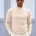 Runcati Mens Mock Turtleneck Sweater Slim Fit Casual Ribbed Knitted Pullover Fall Winter Basic Warm Sweaters (Beige, L)