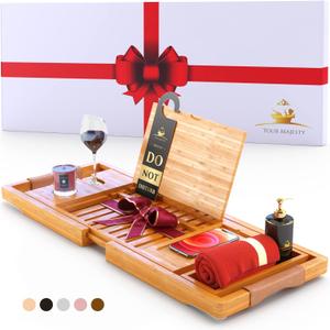 Your Majesty Luxury Bathtub Tray Bathtub Caddy Tray Bath Caddy Bath Table with Leather Handles