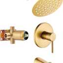 Brushed Gold Tub Shower Faucet Set Complete with 6-Inch Rainfall Shower Head and Tub Spout Included Shower Valve Tub Shower Trim Kit Round