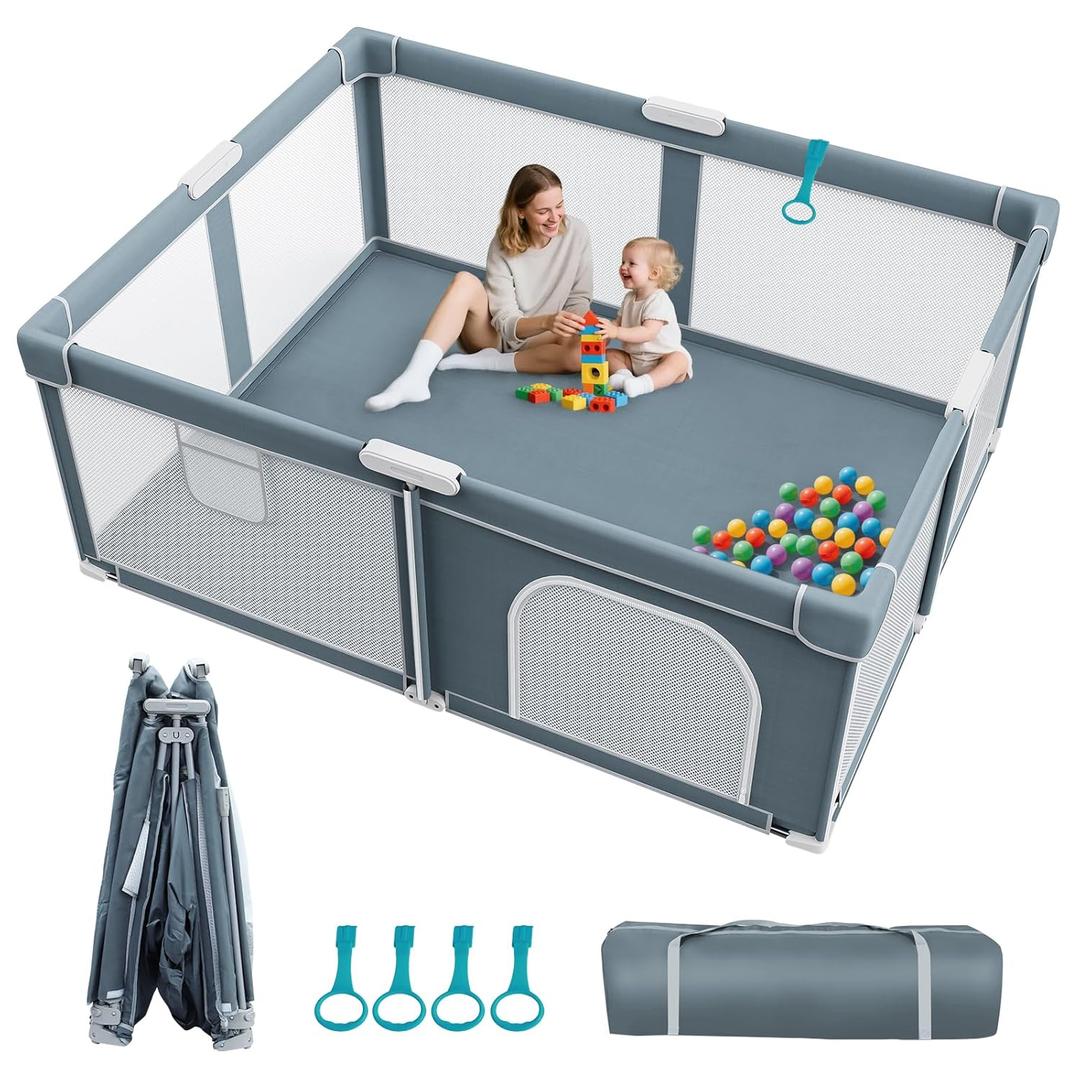 Foldable Baby Playpen - 71"59" Collapsible Play Pen for Babies and Toddlers - Indoor Outdoor Foldable Play Yard with 4 Handles - Folding Baby Playpen with Bag Portable Travel Play Yard