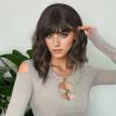 VCKOVCKO Short Bob Wigs Honey brown mix Blonde Wavy Wig With Air Bangs Women's Shoulder Length Curly Wavy Synthetic Cosplay Wig for Girl (12", 4H27)