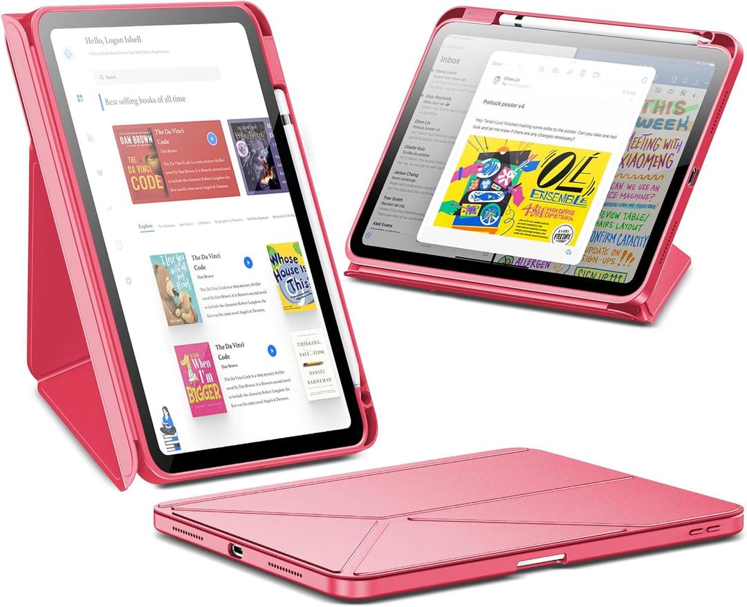 INFILAND Case for iPad (A16) 11th Generation 11 Inch 2025/10th Generation 10.9 Inch 2022,Multi-Angles Stand,Slim Protective Magnetic Origami Cover with Clear Back Shell (Watermelon Pink)