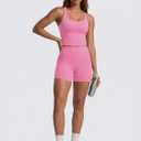 Aoysky Womens 2 Piece Workout Sets Cross Back Padded Halter Tank Tops High Waisted Biker Yoga Shorts Gym Outfits (Pink, XL)