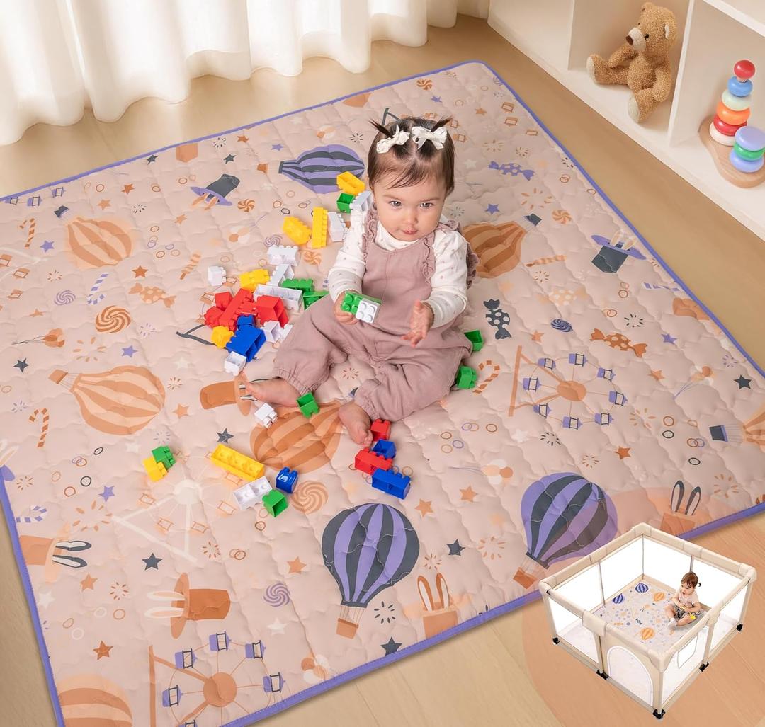 Baby Play Mat 50x50 Playpen Mat Foldable Washable Padded Thick Non Slip Crawling Tummy Time Rug Carpet for Babies Boys Girls Toddlers Soft Mat for Floor Nursery Gym Infant Cushion Beige