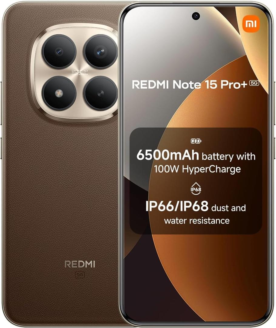 XIAOMI Redmi Note 15 Pro+ Plus 5G Ai (Compatible with Tmobile Mint Tello & Global) (256GB + 8GB) NFC 6.83" 120Hz 200MP Ultra Camera Model 2510ERA8BG Unlocked Dual Sim Liberado (Mocha Brown)