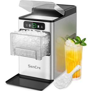 Nugget Ice Maker 40lbs/Day, Countertop Ice Maker Soft Chewable Ice, Ice Makers One-Click & Self-Cleaning, Crushed Pellet Ice Machine with Scoop&Basket for Home/Kitchen/Office, Stainless Silver