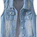 Women's Buttoned Washed Denim Jacket Sleeveless Crop Vest M