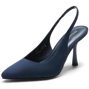 DREAM PAIRS Women's Heels Slingback Stiletto Pumps Shoes Pointed Closed Toe Kitten Heels Dress Bridal Elegant Wedding Sexy Party, Navy-suede, Size 8