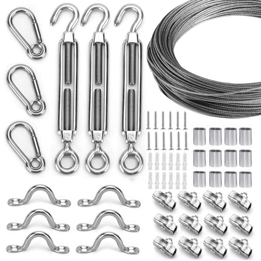 Globe String Light Suspension Kit, Outdoor Light Guide Wire, Vinyl Coated Stainless Steel Steel CableInclude 150ft Transparent PVC and 304 Stainless Steel Wire Cable, Turnbuckle and Hooks (Original Rope)