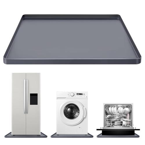 Washing Machine Mat Silicone for Small Compact Washer and Dryer Under/Top, Drain Pan Drip Tray Floor Protector Non-Slip Flexible Soft Mat Waterproof 27"x27" Gray