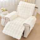 vctops Faux Fur Fluffy Recliner Chair Slipcover Faux Rabbit Fur Non Slip Sofa Cover Super Soft Plush Thick Couch Cover Furniture Protector with Elastic Straps for Kids, Dogs, Pets(Cream,24")